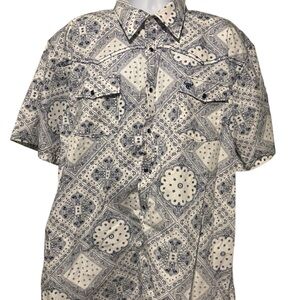 Cowboy Hardware Men's Western Pearl Snap Short Sleeve Short Blue and White XXL